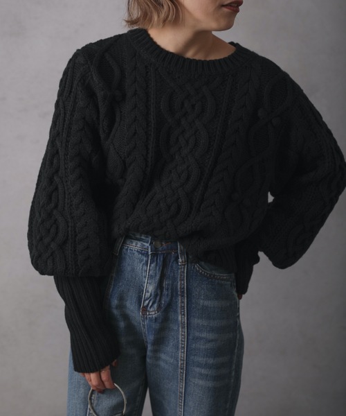 ap retro（アプレトロ）の「ケーブル編みパフスリーブニット（ニット/セーター・レディース・ブラック/ブルー/イエロー/アイボリー・FREE）」の19枚目の写真