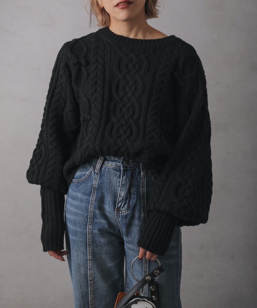 ap retro（アプレトロ）の「ケーブル編みパフスリーブニット（ニット/セーター・レディース・ブラック/ブルー/イエロー/アイボリー・FREE）」の21枚目の写真