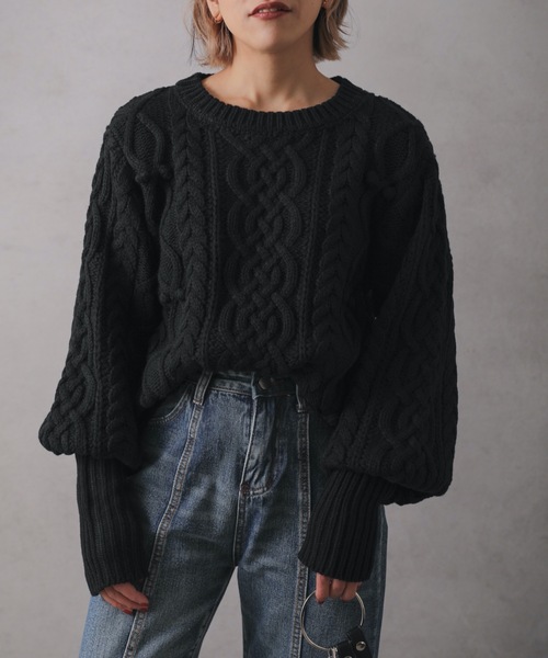 ap retro（アプレトロ）の「ケーブル編みパフスリーブニット（ニット/セーター・レディース・ブラック/ブルー/イエロー/アイボリー・FREE）」の22枚目の写真