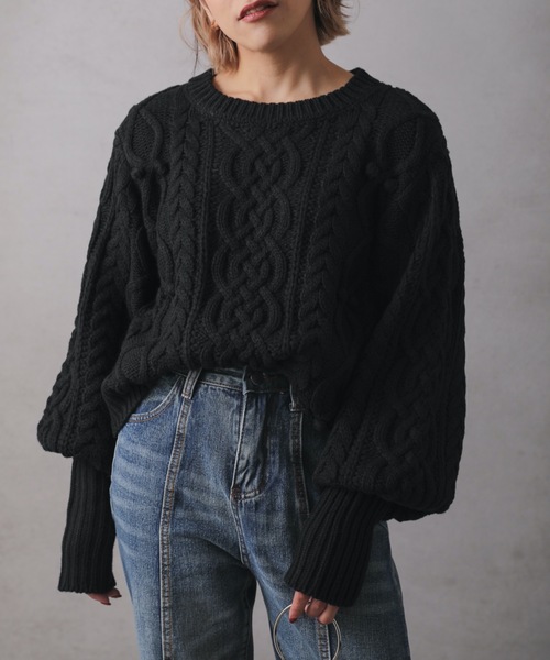 ap retro（アプレトロ）の「ケーブル編みパフスリーブニット（ニット/セーター・レディース・ブラック/ブルー/イエロー/アイボリー・FREE）」の18枚目の写真