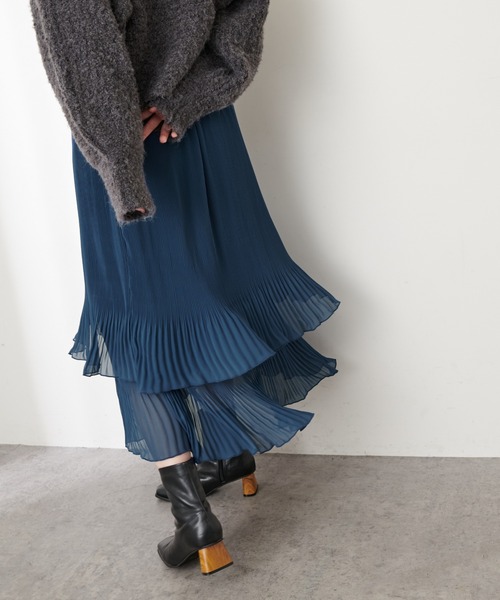 natural couture（ナチュラルクチュール）の「ティアード消しプリーツスカート（スカート・レディース・ブルー/モカ/クリーム・FREE）」の16枚目の写真
