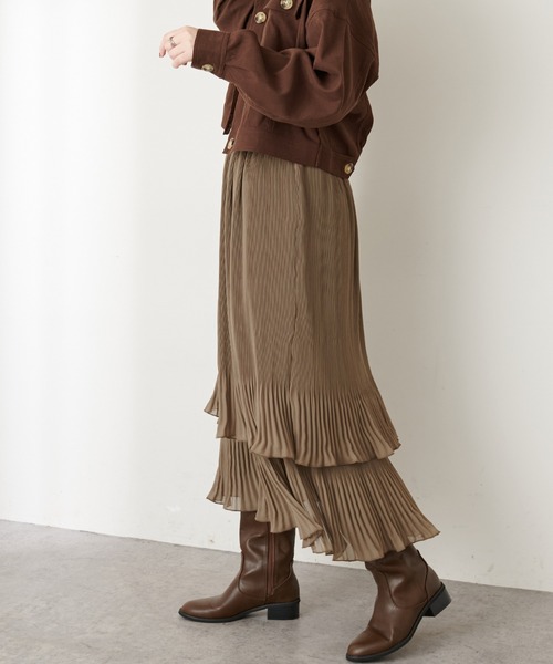 natural couture（ナチュラルクチュール）の「ティアード消しプリーツスカート（スカート・レディース・ブルー/モカ/クリーム・FREE）」の4枚目の写真