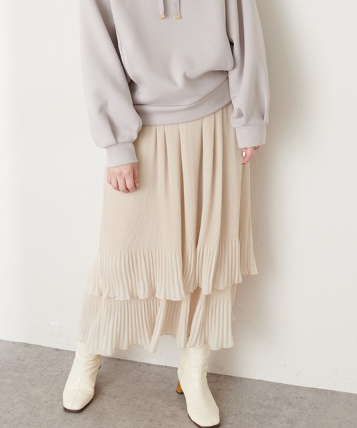 natural couture（ナチュラルクチュール）の「ティアード消しプリーツスカート（スカート・レディース・ブルー/モカ/クリーム・FREE）」の10枚目の写真