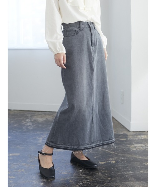 Green　Parks（グリーンパークス）の「タイトロングデニムスカート＊（デニムスカート・レディース・ブラック/インディゴブルー・M/L）」の2枚目の写真