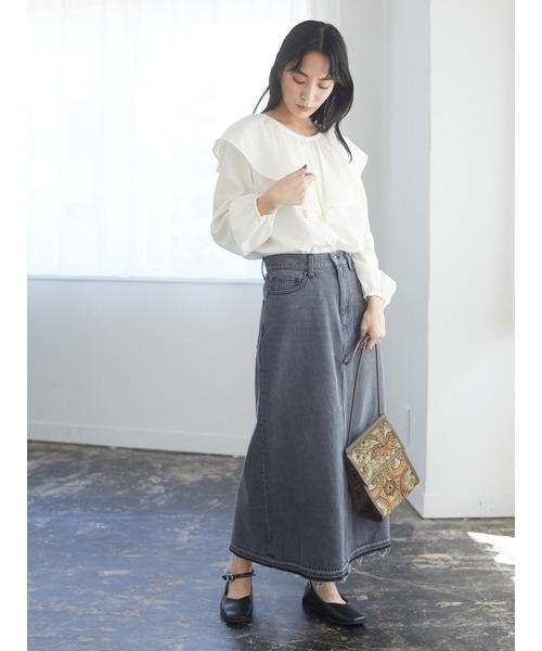 Green　Parks（グリーンパークス）の「タイトロングデニムスカート＊（デニムスカート・レディース・ブラック/インディゴブルー・M/L）」の3枚目の写真