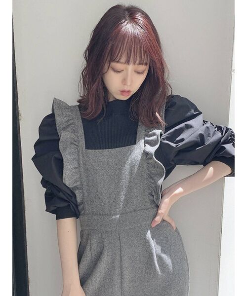 dazzlin（ダズリン）の「フリルロングサロペット（サロペット/オーバーオール・レディース・ブラック/グレー・FREE）」の5枚目の写真