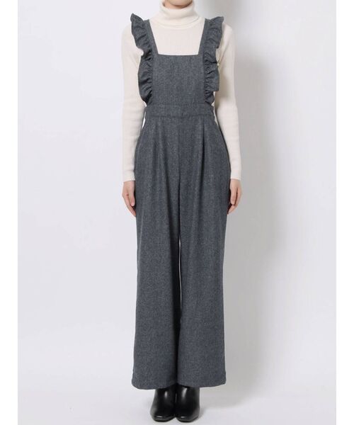 dazzlin（ダズリン）の「フリルロングサロペット（サロペット/オーバーオール・レディース・ブラック/グレー・FREE）」の3枚目の写真