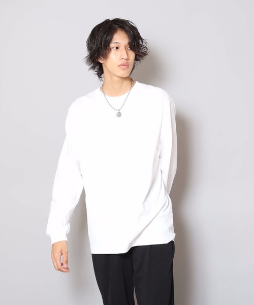 HANES（ヘインズ）の「【HANES/ヘインズ】【2枚セット】BEEFY ビーフィー ロングスリーブTシャツ 2枚組 ロンT ヘビーウェイト 厚手で透けない 1枚着・インナー兼用 ユニセックス（Tシャツ/カットソー・メンズ・グレー/ネイビー/ホワイト/チャコールグレー/ブラック・LARGE/X-LARGE/MEDIUM/X-SMALL/SMALL）」の12枚目の写真