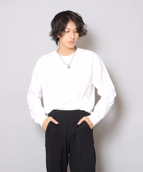 HANES（ヘインズ）の「【HANES/ヘインズ】【2枚セット】BEEFY ビーフィー ロングスリーブTシャツ 2枚組 ロンT ヘビーウェイト 厚手で透けない 1枚着・インナー兼用 ユニセックス（Tシャツ/カットソー・メンズ・グレー/ネイビー/ホワイト/チャコールグレー/ブラック・LARGE/X-LARGE/MEDIUM/X-SMALL/SMALL）」の14枚目の写真