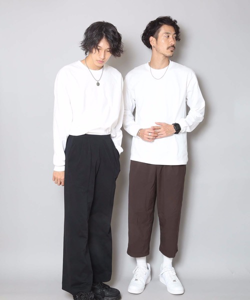 HANES（ヘインズ）の「【HANES/ヘインズ】【2枚セット】BEEFY ビーフィー ロングスリーブTシャツ 2枚組 ロンT ヘビーウェイト 厚手で透けない 1枚着・インナー兼用 ユニセックス（Tシャツ/カットソー・メンズ・グレー/ネイビー/ホワイト/チャコールグレー/ブラック・LARGE/X-LARGE/MEDIUM/X-SMALL/SMALL）」の18枚目の写真