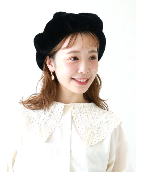 ehka sopo（エヘカソポ）の「エコファーベレー（ハンチング/ベレー帽・レディース・ブラック/ベージュ/モカ・ﾌﾘ-）」の2枚目の写真