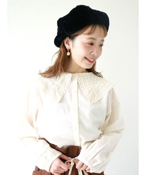 ehka sopo（エヘカソポ）の「エコファーベレー（ハンチング/ベレー帽・レディース・ブラック/ベージュ/モカ・ﾌﾘ-）」の7枚目の写真