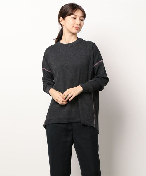 Q（キュー）の「サーマルロンT（Tシャツ/カットソー・レディース・チャコールグレー/アイボリー・MEDIUM）」の3枚目の写真