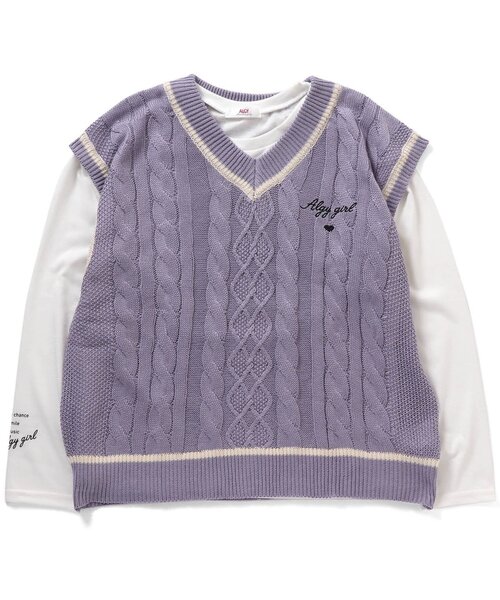 algy（アルジー）の「ニットベスト＆ロンTセット（Tシャツ/カットソー・キッズ・ベージュ/ラベンダー/ミント・MEDIUM/SMALL/XX-SMALL/X-SMALL）」の3枚目の写真