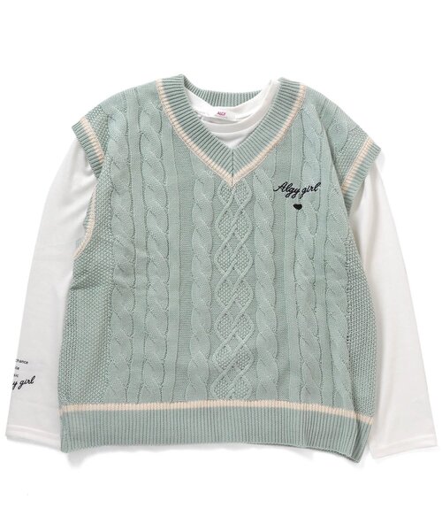 algy（アルジー）の「ニットベスト＆ロンTセット（Tシャツ/カットソー・キッズ・ベージュ/ラベンダー/ミント・MEDIUM/SMALL/XX-SMALL/X-SMALL）」の2枚目の写真