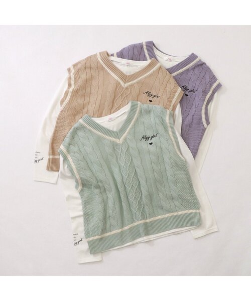 algy（アルジー）の「ニットベスト＆ロンTセット（Tシャツ/カットソー・キッズ・ベージュ/ラベンダー/ミント・MEDIUM/SMALL/XX-SMALL/X-SMALL）」の4枚目の写真