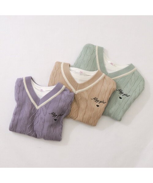 algy（アルジー）の「ニットベスト＆ロンTセット（Tシャツ/カットソー・キッズ・ベージュ/ラベンダー/ミント・MEDIUM/SMALL/XX-SMALL/X-SMALL）」の5枚目の写真