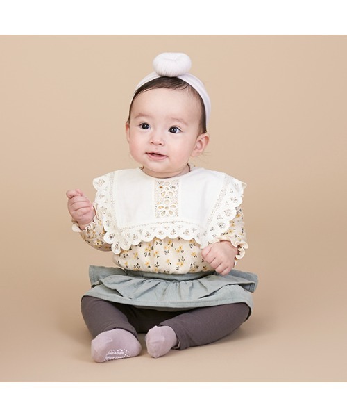 petit main（プティマイン）の「ロンパースBIBセット（ロンパース・キッズ・ライトピンク/ライトベージュ・70cm/80ｃｍ）」の2枚目の写真