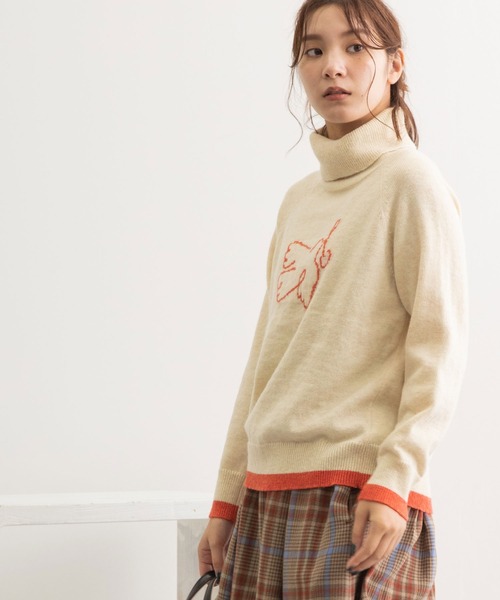 POU DOU DOU（プードゥドゥ）の「バードインターシャタートルニット（ニット/セーター・レディース・アイボリー/ベージュ/ダークグレー・3）」の16枚目の写真