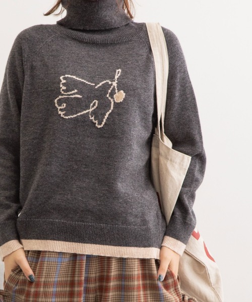 POU DOU DOU（プードゥドゥ）の「バードインターシャタートルニット（ニット/セーター・レディース・アイボリー/ベージュ/ダークグレー・3）」の10枚目の写真