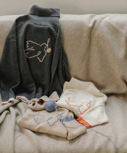 POU DOU DOU（プードゥドゥ）の「バードインターシャタートルニット（ニット/セーター・レディース・アイボリー/ベージュ/ダークグレー・3）」の18枚目の写真