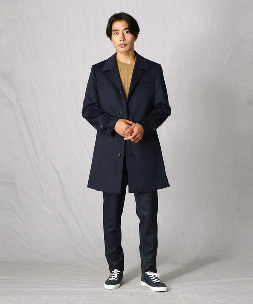 COMME CA MEN(コムサメン)の「ウール×アンゴラビーバー仕上げ バルカラーコート(ステンカラーコート・メンズ・ネイビー/ブラウン/ライトグレー・L/XXL/LL/M/S)」の4枚目の写真