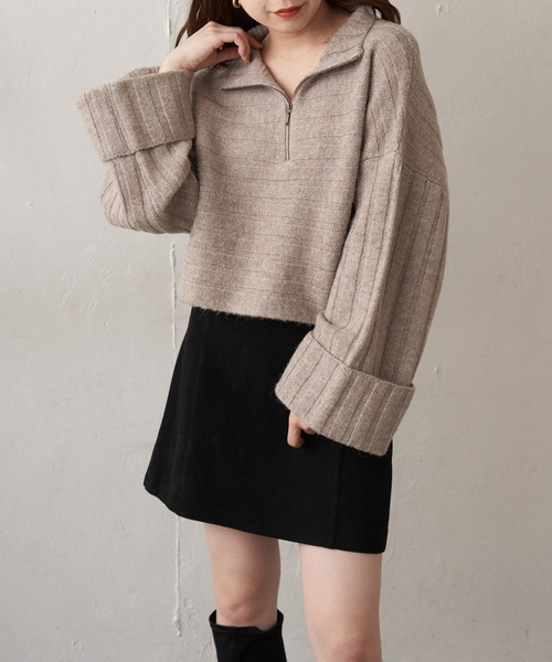 Chico ワイドリブ ハイネック ニット ショートパンツ セットアップ　リブ セール】ワイドリブニットショートパンツ（その他パンツ
