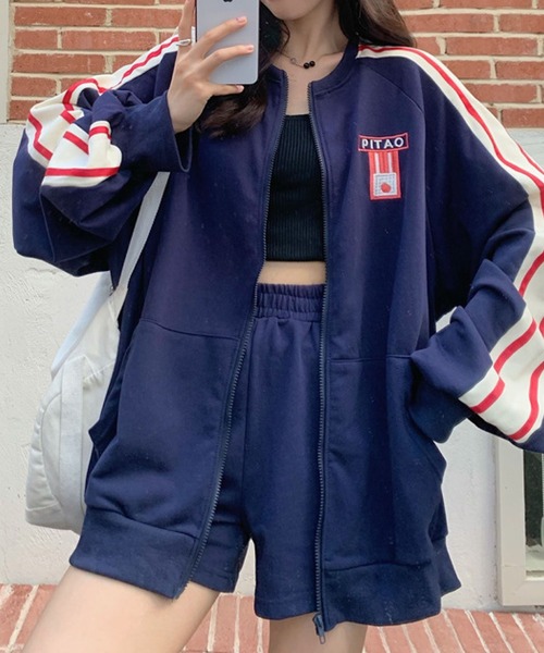 meJane（ミージェーン）の「ダブルライントラックスウェット【ZOZOTOWN限定】（スウェット・レディース・ブラック/ロイヤルブルー・FREE）」の4枚目の写真