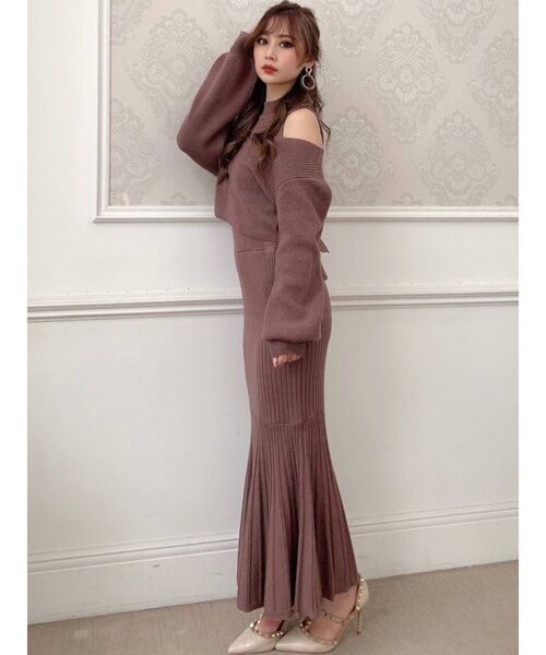 RESEXXY（リゼクシー）の「バックリボンニットセットワンピース（ワンピース・レディース・ブラック/ベージュ/ブラウン/ピンク・FREE）」の8枚目の写真