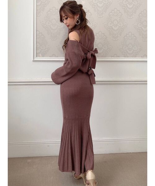 RESEXXY（リゼクシー）の「バックリボンニットセットワンピース（ワンピース・レディース・ブラック/ベージュ/ブラウン/ピンク・FREE）」の11枚目の写真