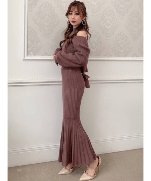 RESEXXY（リゼクシー）の「バックリボンニットセットワンピース（ワンピース・レディース・ブラック/ベージュ/ブラウン/ピンク・FREE）」の12枚目の写真