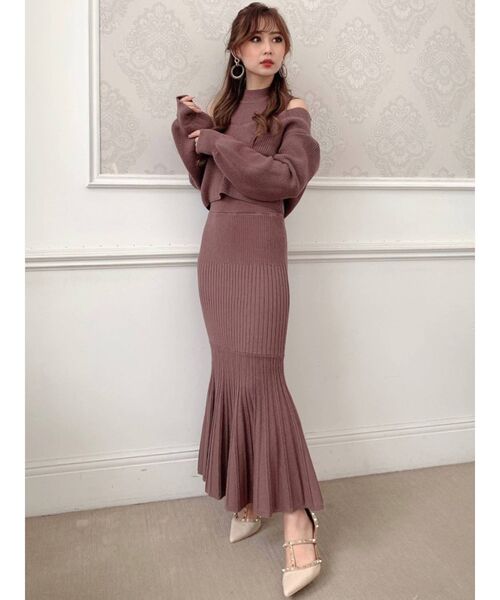 RESEXXY（リゼクシー）の「バックリボンニットセットワンピース（ワンピース・レディース・ブラック/ベージュ/ブラウン/ピンク・FREE）」の13枚目の写真