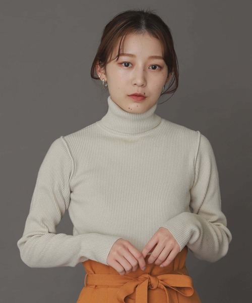 SENSE OF PLACE by URBAN RESEARCH（センスオブプレイスバイアーバンリサーチ）の「ストレッチリブタートルネックセーター（ニット/セーター・レディース・ブラック/アイボリー/ブラウン/ピンク・ONE）」の5枚目の写真