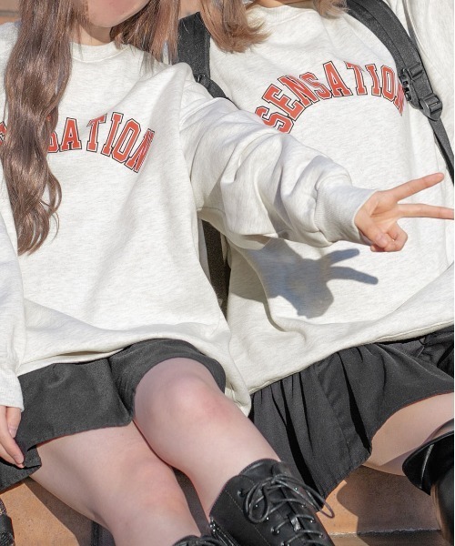 PairPair(ペアペア)の「裏起毛カレッジプルオーバー(ユニセックス)(スウェット・レディース・ブラウン/オートミール/スミクロ・FREE)」の2枚目の写真