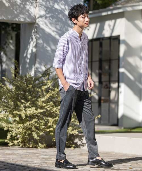 CALL&RESPONSE(コールアンドレスポンス)の「mhs1762-ストライプ-バンドカラー5分袖シャツ(シャツ/ブラウス・メンズ・ピンク/パープル/イエロー・5/1/2/4)」の8枚目の写真