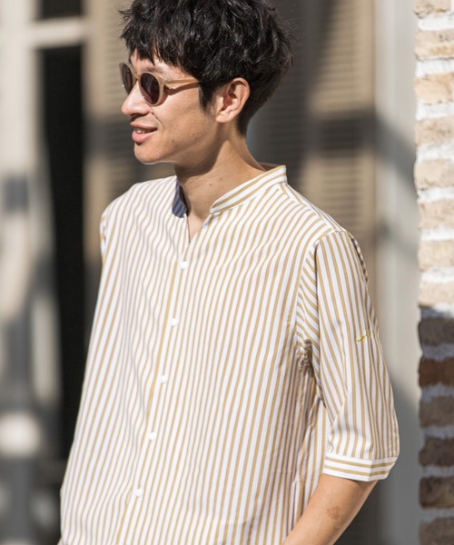CALL&RESPONSE(コールアンドレスポンス)の「mhs1762-ストライプ-バンドカラー5分袖シャツ(シャツ/ブラウス・メンズ・ピンク/パープル/イエロー・5/1/2/4)」の11枚目の写真