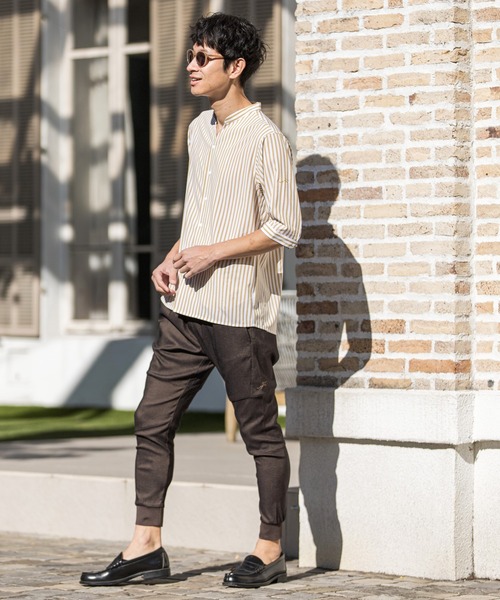 CALL&RESPONSE(コールアンドレスポンス)の「mhs1762-ストライプ-バンドカラー5分袖シャツ(シャツ/ブラウス・メンズ・ピンク/パープル/イエロー・5/1/2/4)」の13枚目の写真