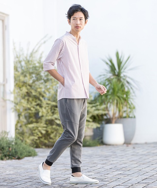 CALL&RESPONSE(コールアンドレスポンス)の「mhs1762-ストライプ-バンドカラー5分袖シャツ(シャツ/ブラウス・メンズ・ピンク/パープル/イエロー・5/1/2/4)」の16枚目の写真