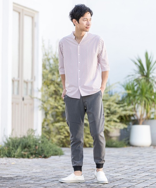 CALL&RESPONSE(コールアンドレスポンス)の「mhs1762-ストライプ-バンドカラー5分袖シャツ(シャツ/ブラウス・メンズ・ピンク/パープル/イエロー・5/1/2/4)」の17枚目の写真