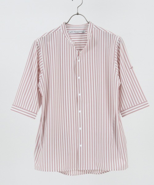CALL&RESPONSE(コールアンドレスポンス)の「mhs1762-ストライプ-バンドカラー5分袖シャツ(シャツ/ブラウス・メンズ・ピンク/パープル/イエロー・5/1/2/4)」の19枚目の写真