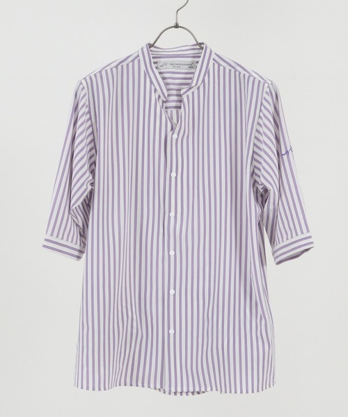 CALL&RESPONSE(コールアンドレスポンス)の「mhs1762-ストライプ-バンドカラー5分袖シャツ(シャツ/ブラウス・メンズ・ピンク/パープル/イエロー・5/1/2/4)」の20枚目の写真
