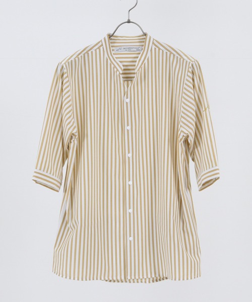 CALL&RESPONSE(コールアンドレスポンス)の「mhs1762-ストライプ-バンドカラー5分袖シャツ(シャツ/ブラウス・メンズ・ピンク/パープル/イエロー・5/1/2/4)」の21枚目の写真