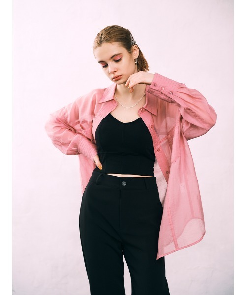 ENVYM(アンビー)の「ステッチシアーSH(シャツ/ブラウス・レディース・ホワイト/ブラック/ベージュ/ピンク・FREE)」の4枚目の写真