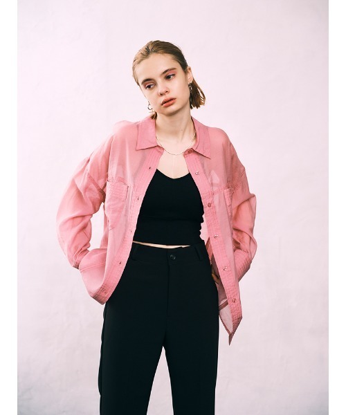 ENVYM(アンビー)の「ステッチシアーSH(シャツ/ブラウス・レディース・ホワイト/ブラック/ベージュ/ピンク・FREE)」の5枚目の写真