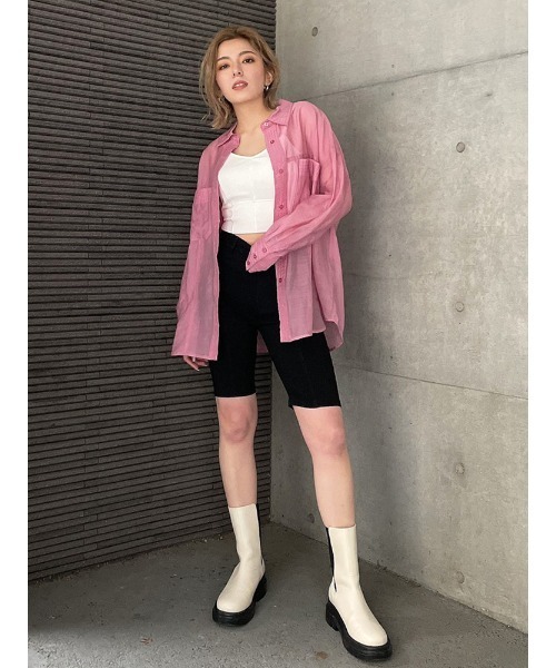 ENVYM(アンビー)の「ステッチシアーSH(シャツ/ブラウス・レディース・ホワイト/ブラック/ベージュ/ピンク・FREE)」の11枚目の写真