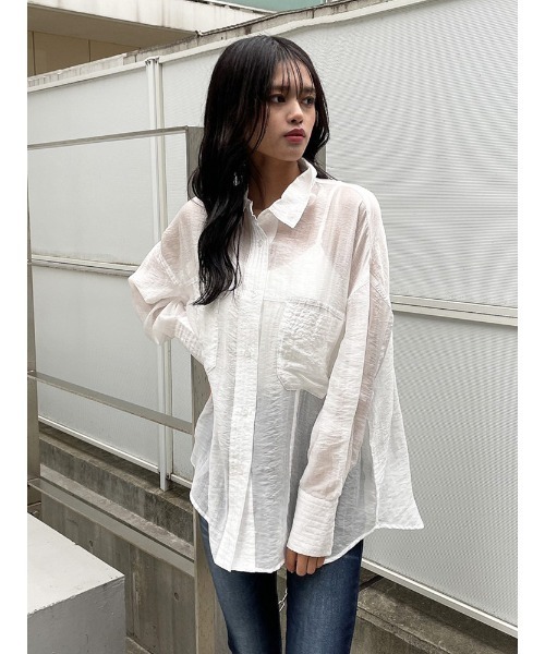 ENVYM(アンビー)の「ステッチシアーSH(シャツ/ブラウス・レディース・ホワイト/ブラック/ベージュ/ピンク・FREE)」の16枚目の写真