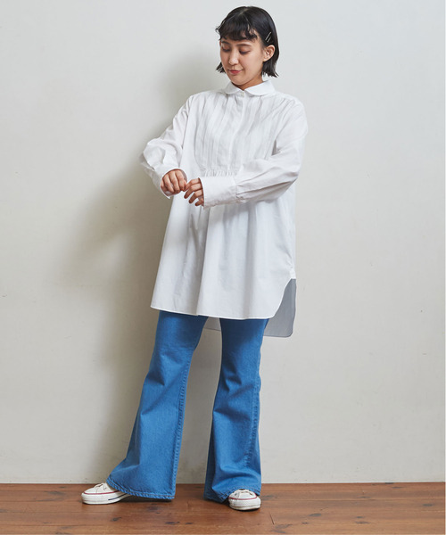 CHILD WOMAN(チャイルドウーマン)の「FINX100/2ブロード 小丸衿チュニック丈ブラウス(シャツ/ブラウス・レディース・ホワイト/ブラック/サックスブルー/レッド・FREE)」の7枚目の写真