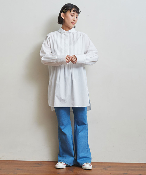 CHILD WOMAN(チャイルドウーマン)の「FINX100/2ブロード 小丸衿チュニック丈ブラウス(シャツ/ブラウス・レディース・ホワイト/ブラック/サックスブルー/レッド・FREE)」の9枚目の写真
