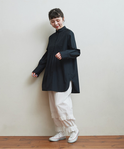 CHILD WOMAN(チャイルドウーマン)の「FINX100/2ブロード 小丸衿チュニック丈ブラウス(シャツ/ブラウス・レディース・ホワイト/ブラック/サックスブルー/レッド・FREE)」の18枚目の写真