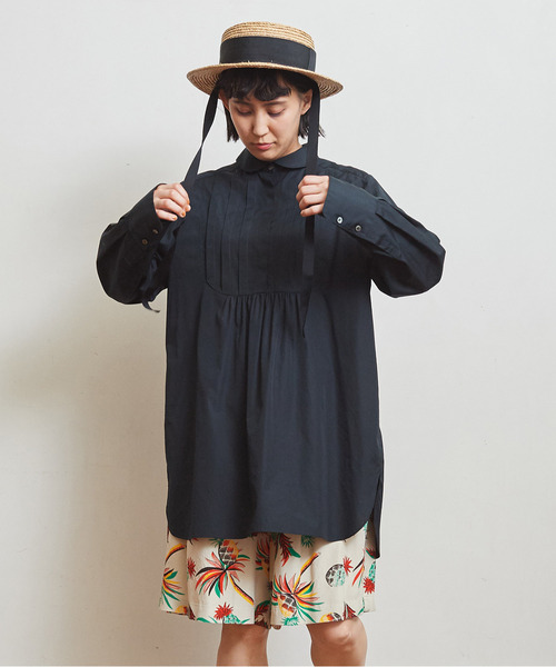 CHILD WOMAN(チャイルドウーマン)の「FINX100/2ブロード 小丸衿チュニック丈ブラウス(シャツ/ブラウス・レディース・ホワイト/ブラック/サックスブルー/レッド・FREE)」の10枚目の写真